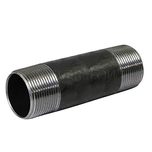 Everflow NPBL3460-10, Steel Nipple Pipe, Build Vintage DIY Furniture With Pre Cut Industrial Iron Pipe, Threaded Three Quarter Malleable Cast Iron Pipe 3/4 in x 6 in Black (Pack Of 10)