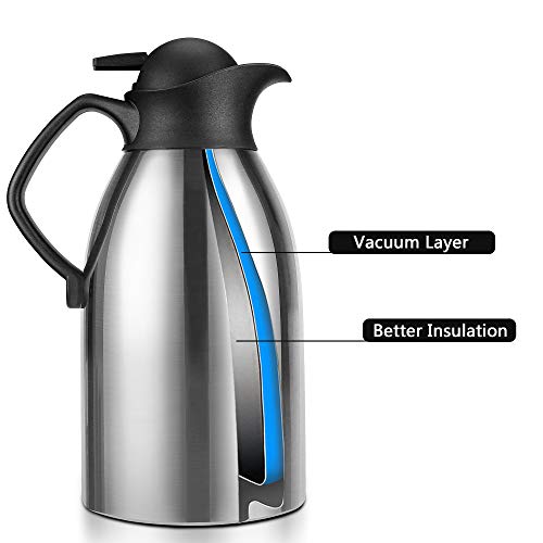 Coffee Carafe Insulated Thermos for Keeping Hot, Stainless Steel Double Walled Vacuum Thermal Carafes for Coffee, Hot Water, Tea, Beverage, 2L (68 Oz)