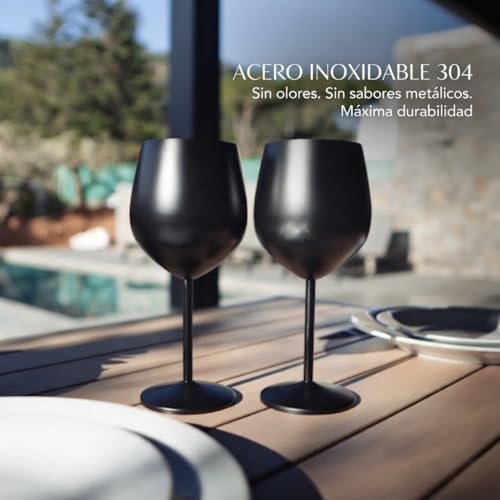 Olyra Home - Set of 2 Matte Black Stainless Steel Wine Glasses (530 ml) | Unbreakable Premium Metal Glasses | Thermal, BPA-Free and Easy to Wash | Ideal for Outdoor, Pool, Terrace and Gift