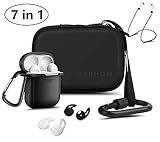 Airpods Accessories - Derhom Airpods Waterproof Silicone Hang Case Cover Anti-Lost Strap, Ear Hooks, Keychain, Headphone Accessories Storage Travel Bag Apple Airpod (Black)