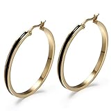 Circle Polished Shiny 18K Gold Plated Black Hoop Earrings