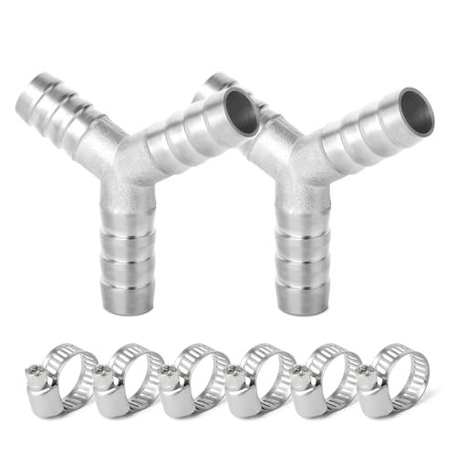 ERGAOBOY 2pcs 14mm Stainless Steel Hose Nozzle T-Piece SUS 304 Hose Fitting T Shape 3 Way Hose Fitting with 6 Pcs Clamp