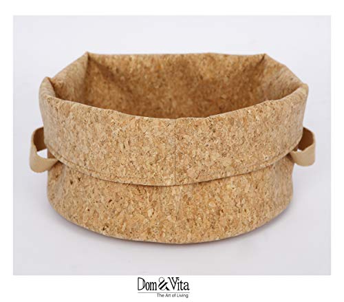 Dom&Vita Soft Cork Bowl with Handles | Large Adjustable Bowl for Fruits Vegetables Bread Food Books Magazines Newspaper Toys| Storage Bowl | Reusable Cork Fabric Bowl | Cork Storage Basket (10 Inches)
