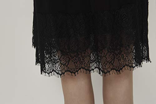 Women's Half Slip Skirt Anti-Static Knee Length Lingerie Plus Size Underskirt Lace Trim Elastic Waist Midi Skirt