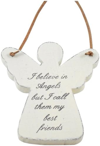 Heartwarmers 1-Piece Wood Wooden Angel Keepsake Gift Hanger Sign I Believe in Angels, Cream
