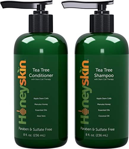 Tea Tree Oil Shampoo Conditioner Set - with Manuka Honey - Stem Cells - Coconut Oil - Dandruff Treatment & Hair Loss - Soothes Itchy Scalp - Hair Thickening - Paraben & Sulfate Free (8 oz)
