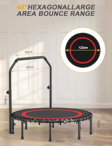 COWISH Foldable Fitness Trampoline with Adjustable Foam Handle - Max Load 200kg, 40''/48'' Quick Install Exercise Rebounder for Indoor/Outdoor Cardio Workout, Adults & Kids