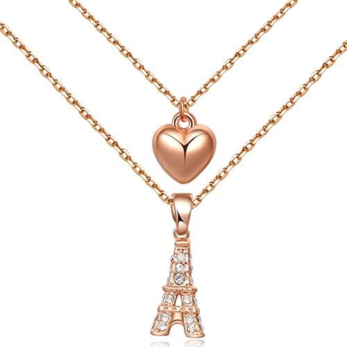 Bling Jewelry Women's Heart-shaped Tower Necklaces Rose Gold/platinum Plated Swarovski Element Double Pendants (rose-gold-plated-base)
