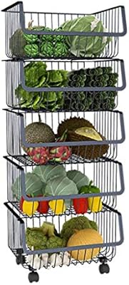 Hlwawa Stacking Wire Market Baskets Stackable Rolling Black Metal