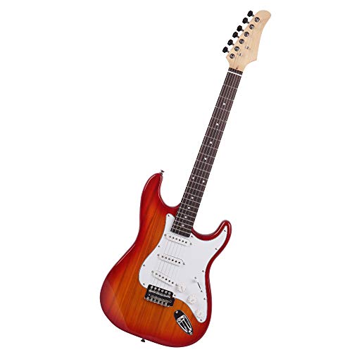 Z ZTDM Full Size Rosewood Fingerboard Electric Guitar with Gigbag Strap Amp Wire Tremolo Arm Cord for Adult Student Beginner Sunset Red
