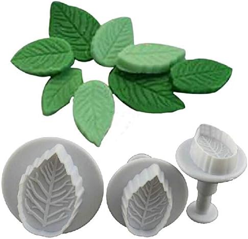 YOZOOE Baking Tools & Accessories 3 Pcs Plastic Veined Rose Leaf Plunger Cutter Set Fondant Embossing Tool For Cupcake Topper Cake Decorating Cookie Cutters