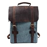 S-ZONE Retro Canvas Leather School Travel Backpack Rucksack 15.6-inch Laptop Bag