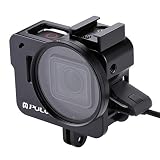 PULUZ Aluminum Alloy Case for GoPro Hero 7 Black/New Hero 2018 / Hero 5 / Hero 6 Housing Shell Case CNC Protective Cage with Cold Shoe Mount & 52mm UV Lens Filter (No Back Cover Version) (Black)