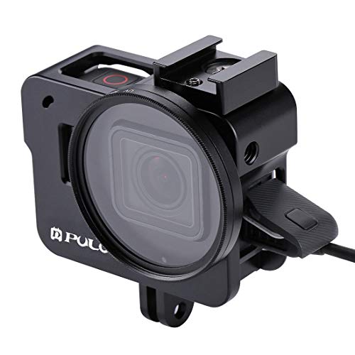 PULUZ Aluminum Alloy Case for GoPro Hero 7 Black/New Hero 2018 / Hero 5 / Hero 6 Housing Shell Case CNC Protective Cage with Cold Shoe Mount & 52mm UV Lens Filter (No Back Cover Version) (Black)