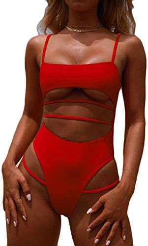 MOPOOGOSS Womens One Piece Swimsuits Push up Strappy High Cut High Waisted Cheeky Bathing Suit Swimwear