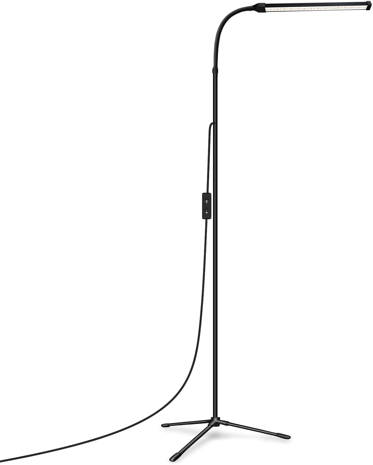 JCOTTON Beauty Lamp for Eyelash Extensions, Makeup & Tattoo, Portable LED Lash Light with Adjustable Gooseneck Floor lamp, 2 Color Dimmable, Tripod Base, No Shadow Task Light (Black)