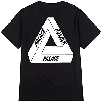 Palace Mens Tshirts X Triangle Pattern Hip-Hop O-Neck (Black, M = Chest 37.8 Inch)