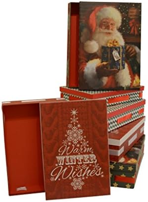 Christmas nested Gift boxes ribbon trim santa design, premium quality, set of 6 boxes (Assortment 3)