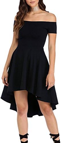 Forsix Womens Vintage Off Shoulder Sleeve High Low Skater Dress Ruffle Irregular Flared Wedding Party Cocktail Swing Dress