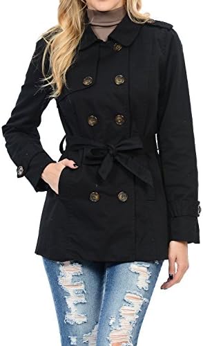 Womens Military Safari Utility Double Breasted Trench Jacket Black S