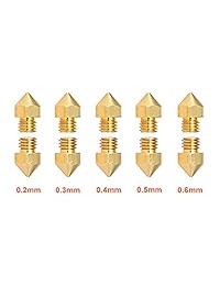 Anet 10 piezas MK8 boquilla extrusora para impresora 3d, 5 diferentes tamaño 0,2 0,3 0,4 0,5 0,6 mm. boquillas de latón cabezal de impresión para ABS Filamento PLA cada tamaño 2 piezas (oro)