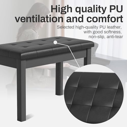 Wooden Piano Bench with Padded Cushion, Duet Piano Chair with Seat Storage Compartment, Piano Stool Seat for Music Books, Black 73 * 32 * 45Cm
