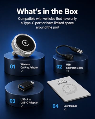 MYACUC 2026 Wireless CarPlay & Android Auto Adapter, 2 in 1 Adapter for iPhone and Android, WiFi 2.4/5GHz with Auto Connect, Stable Plug & Play and Latency-Free, Premium Aluminum Design