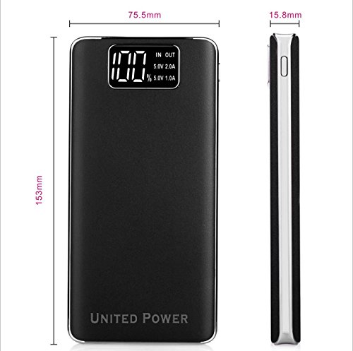 United Power Bank 11,000mAH Charger Ultra Slim Portable Fast Charge External Battery Power Pack With Smart LED Light Digital Display Universal for All iPhone, iPad, Samsung and More (Black)