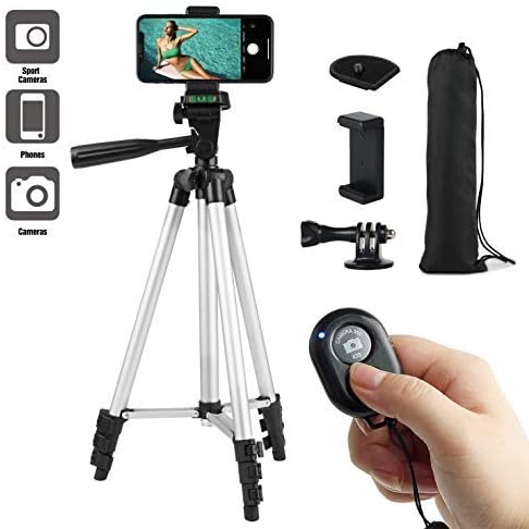 Coching Phone Tripod 50" Inch Aluminum Lightweight iPhone Tripod Stand for Camera Smartphone Cellphone with Carrying Bag and Smartphone Mount and Wireless Bluetooth Remote Control