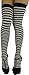 ToBeInStyle Women’s Opaque Hoseiry Thin Striped Thigh High Long Stocking - Black W/White Stripes