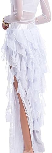 GQMART Shiny Chiffon Tassel Belly Dance Waistband Hip Scarf Dancewear Belt Wave Costume Waist Chain Decoration White