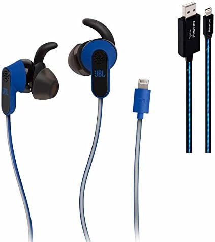 JBL Reflect Aware In-Ear Sports Headphones with Noise Cancellation and Adaptive Noise (Blue) and Pipeline Photon Lighted USB Cable - 3 feet (Blue)