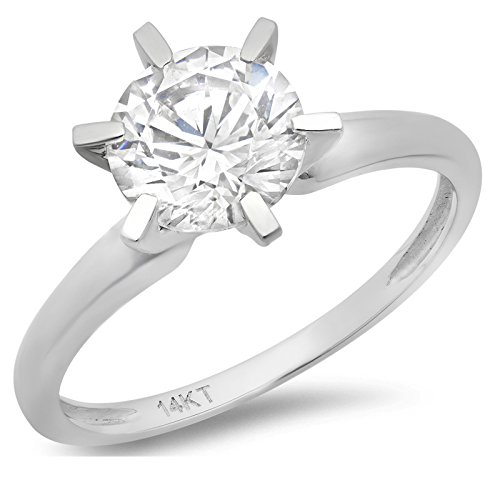 1.2 Ct Brilliant Round Cut Solitaire Engagement Wedding Bridal Anniversary Ring Solid 14K White Gold, Size 6.5, Clara Pucci 1.2 Ct Brilliant Round Cut Solitaire Engagement Wedding Bridal Anniversary Ring Solid 14K White Gold, Size 6.5, Clara Pucci