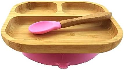 Kiddy / Toddler Bamboo Silicone Suction Dish / Plate Set with Spoon (light pink)