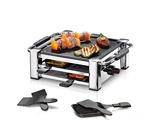ROMMELSBACHER RCC 1000 Raclette-Grill (Tischgrill, für 4 Personen, gerippte Alu-Druckguss-Grillplatte mit Xylan Plus…
