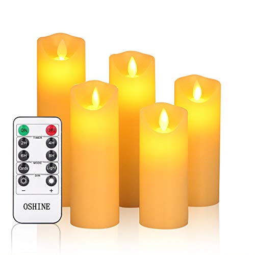 OSHINE flameless Candles,Battery Candles,LED Candles 5"6"7"8"9"H(2.2"D) Moving Flickering Flame with Remote Control and Timer Wax Column | Bathroom, Kitchen, Home Decoration