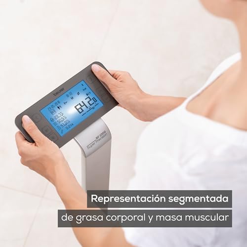 Balança de diagnóstico beurer bf 1000 superprecision, para análise de corpo inteiro com aplicativo, medição do percentual de gordura visceral, exibição separada de cada parte do corpo