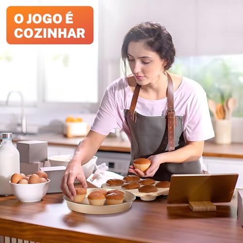 Conjunto Assadeira Antiaderente 5 Peças Tabuleiro Cozinha Reutilizável Jogo Forma Pão Bolo Alumínio com Revestimento Interno Forma Aço Assadeira Antiaderente para Cupcake e Muffin