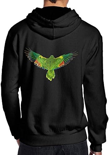 Mens Fashion Pullover Hoodie Flying colorful Green Parrot Further Wings Hooded Sweatshirts