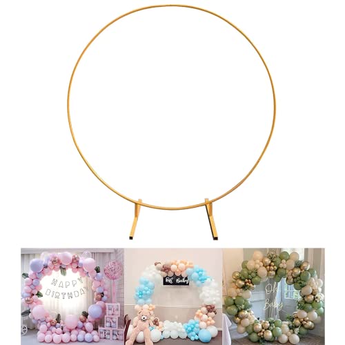 AM ANNA Round Metal Arch Backdrop Stand 6.5ft,2 Meter Wedding Arch Circle Balloon Arch Iron Frame Decoration for Valentine Graduation Party Event Photo Background (Golden Circle Balloon Arch Stand)