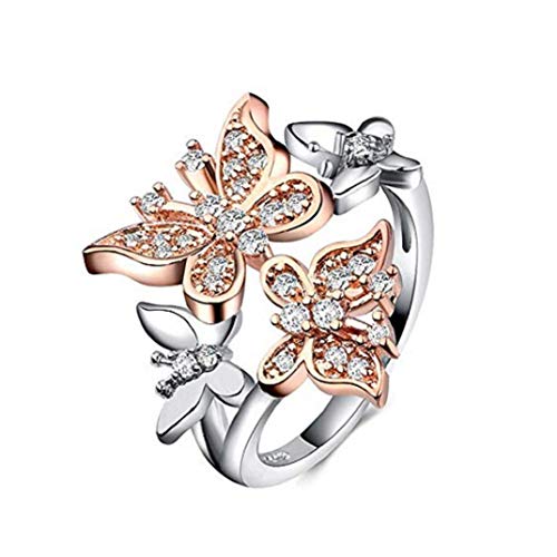TOPOB 2019 New Women Ring, Fashion Double Crystal Butterfly Silver
