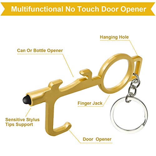 No Touch Door Opener, 4 Pack Portable EDC Door Opener Bottle & Can Opener, Safety Anti Contact Hands Tools with Smart Stylus for Screens Elevators Keypads (Black+Silver+Golden+Rose Gold)