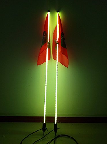 3 Foot RGB Multiple Colors LED Whip Lights SUV UTV Safety Light Bluetooth App Controller (One Pair)