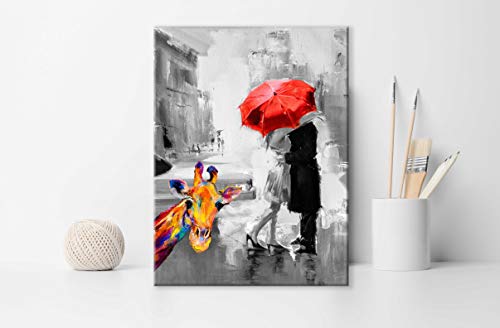 Living Room Wall Decor of Red Umbrella & Giraffe, Bedroom Decor for Couples with Original Inspirational Work, Funny Bathroom Decor with Waterproof Love Signs Decor, Wood Inside Framed ( 12x16 )