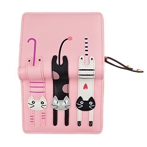 BlastCase Girl's Short Cute Cat Purse Buckle Zipper Cartoon Wallet, Small Clutch Handbag