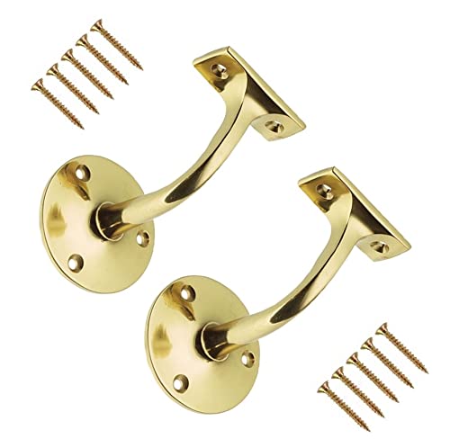 TERF® Victorian Polished Brass Heavy Duty Banister Staircase Support Wall Mounted Handrail Bracket - Pack of 2