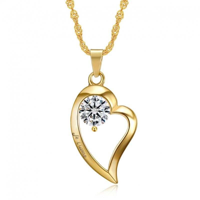 BOBIJOO JEWELRY - Pendentif Collier Coeur Amour Je T'Aime Faux Diamant Ziconium Acier Plaqué Doré Or Chaîne