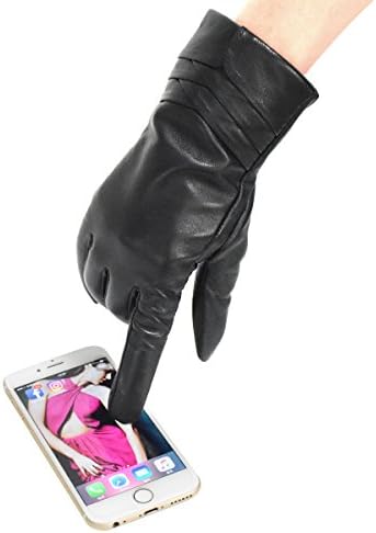 Yidainline Women's Winter Leather Gloves, Genuine Nappa Leather Touchscreen Texting Gloves, Cashmere Lining Warm Driving Gloves