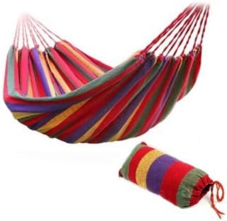 Physport Travel Camping Hammock Cotton Fabric Swing Bed Canvas Stripe Outdoor Portable with Bag