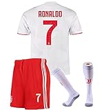 7 Ronaldo Jersey - Juventus Away Soccer Jersey for Kids/Youth with Socks & Shorts 19-20 Season White